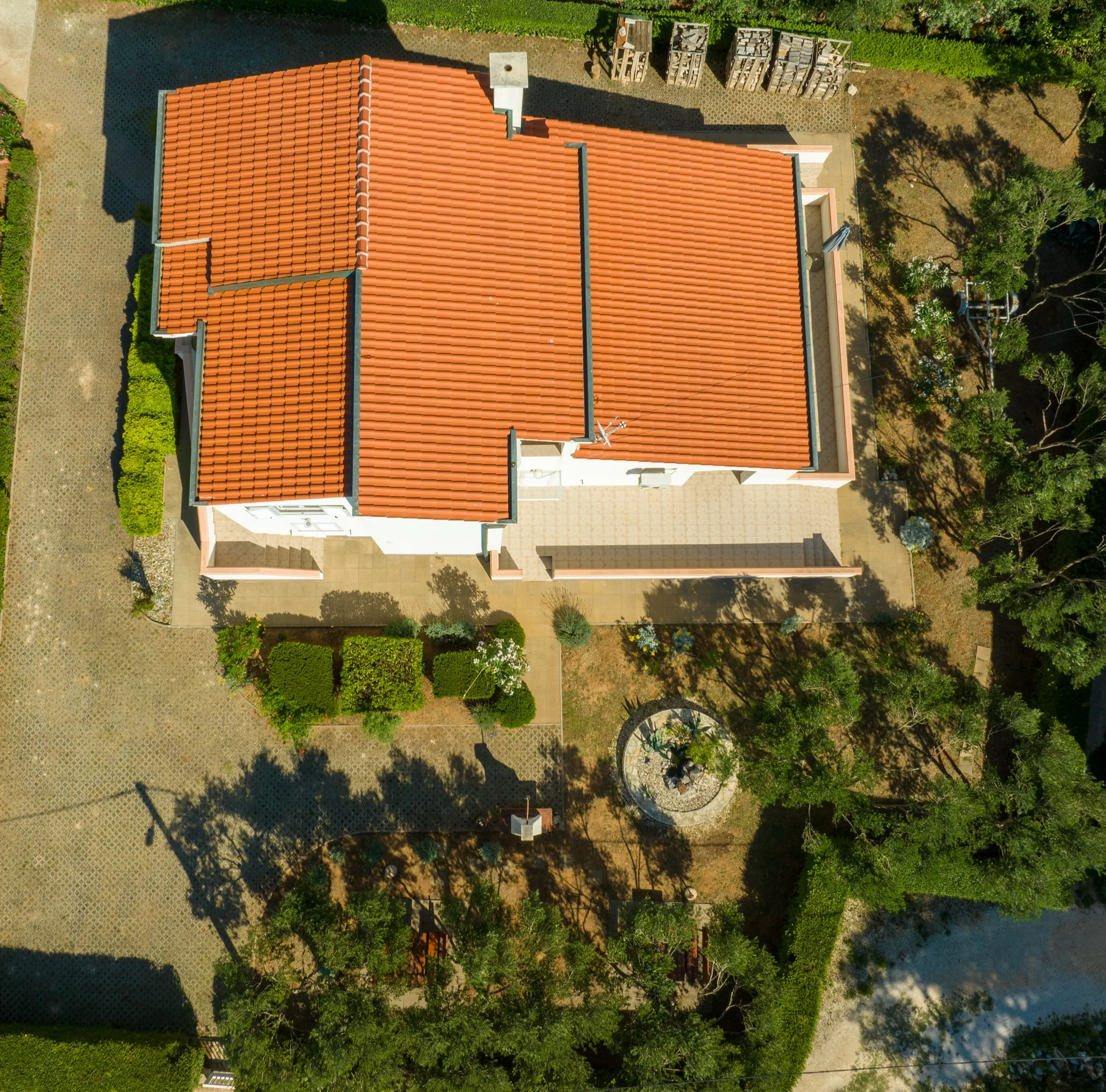 Aerial view of the house and garden